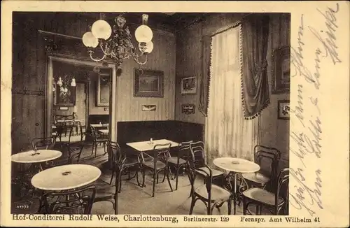 Ak Berlin Charlottenburg, Hofkonditorei Rudolf Weise, Berliner Str. 129