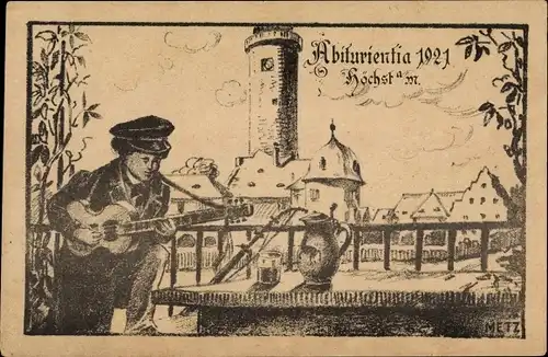 Studentika Ak Höchst Frankfurt am Main, Abiturienta 1921, Junge mit Gitarre