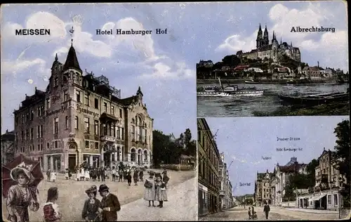 Ak Meißen, Hotel Hamburger Hof, Albrechtsburg, Postamt