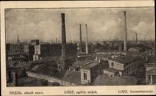 Ak Lodz Lodsch Polen, Gesamtansicht, Fabriken
