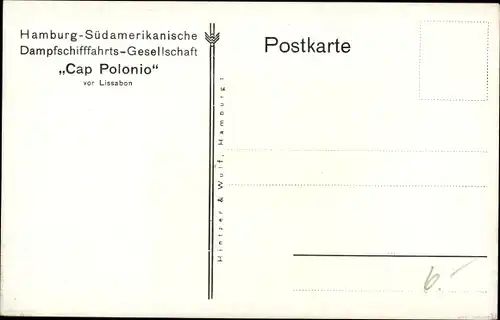 Künstler Ak HSDG Dampfer Cap Polonio, Schnelldampfer vor Lissabon