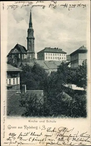 Ak Radeberg in Sachsen, Kirche, Schule