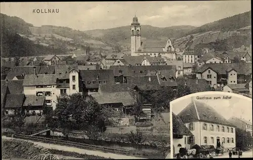 Ak Kollnau Waldkirch im Schwarzwald, Gasthaus zum Adler, Blick auf den Ort