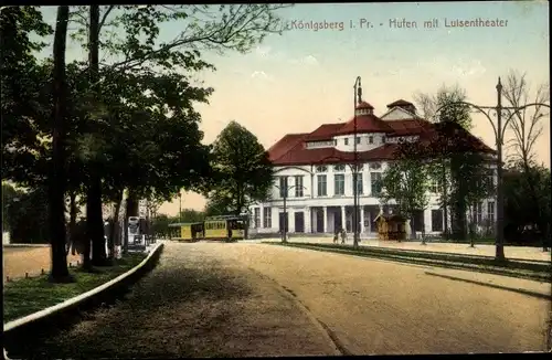 Ak Kaliningrad Königsberg Ostpreußen, Hufen mit Luisentheater, Straßenbahn