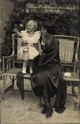 Foto Ak Prinzessin Ernst Heinrich von Sachsen, Sophie von Luxemburg mit Sohn Albrecht, Dedo