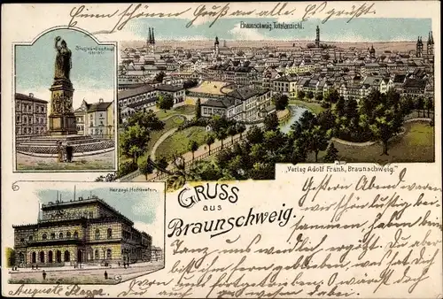 Litho Braunschweig in Niedersachsen, Siegesdenkmal, Hoftheater, Totalansicht