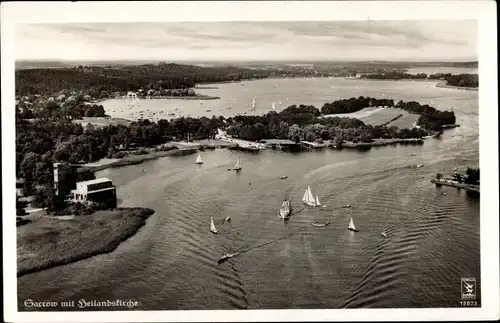 Ak Sacrow Potsdam in Brandenburg, Gaststätte Zum Dr. Faust, Heilandskirche, Fliegeraufnahme