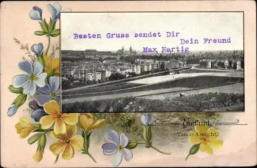 Passepartout Ak Erfurt in Thüringen, Stadtpanorama, Blüten