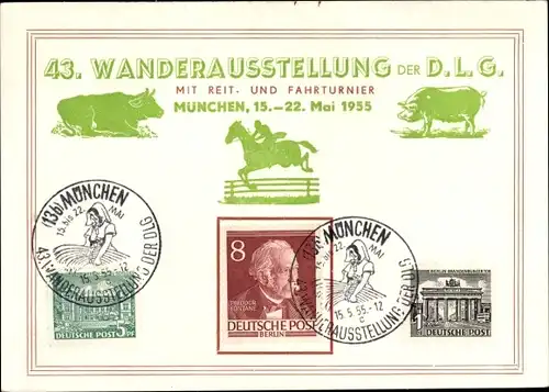 Briefmarken Ak München Bayern, 43. Wanderausstellung der DLG mit Reit und Fahrturnier 1955