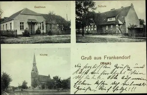 Ak Frankendorf in der Mark Ruppiner Land, Gasthaus, Schule, Kirche
