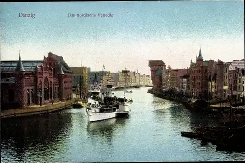 Ak Gdańsk Danzig, Das nordische Venedig, Wasserpartie, Dampfer