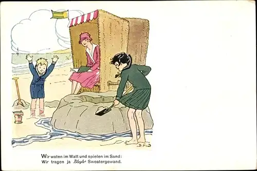 Künstler Ak Reklame, Kinder am Strand, Bleyle's Anzüge, Anton Schnur, Berlin