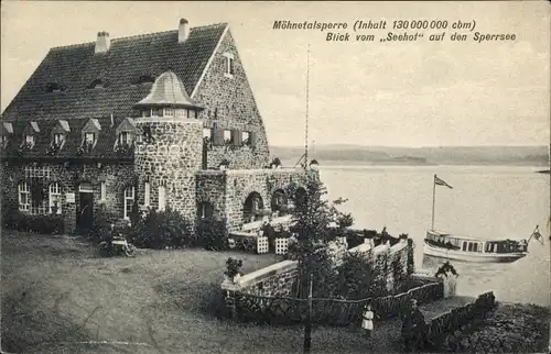 Ak Möhnesee in Westfalen, Möhnetalsperre, Blick vom Seehof auf den Sperrsee