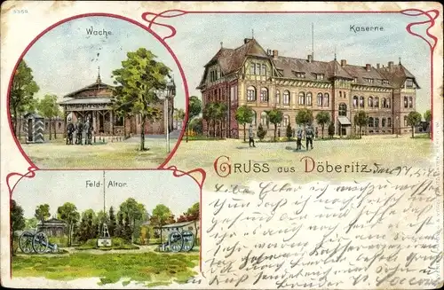 Litho Dallgow Döberitz im Havelland, Truppenübungsplatz, Kaserne, Wache, Feldaltar