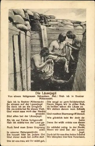 Lied Ak Die Läusejagd, Soldaten im Schützengraben, Steh ich in finstrer Mitternacht