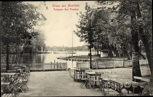 Ak Berlin Zehlendorf Wannsee Moorlake, Terrassenlokal am Wasser