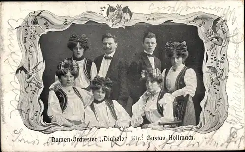 Passepartout Ak Damen Orchester Diabolo, Dir. Gustav Hollman