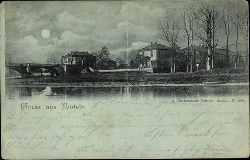 Mondschein Ak Rinteln an der Weser, Weserpartie, Brücke