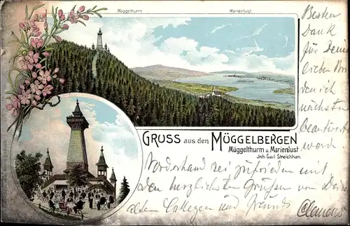 Litho Berlin Köpenick, Müggelsee, Müggelberge, Müggelturm, Marienlust