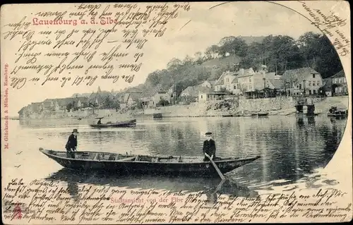 Ak Lauenburg an der Elbe, Stadtansicht von der Elbe, Bootsfahrt