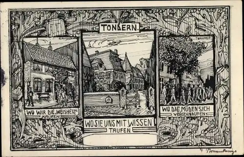 Künstler Ak Tønder Tondern Dänemark, Buchhandlung, Seminar, Tonhalle