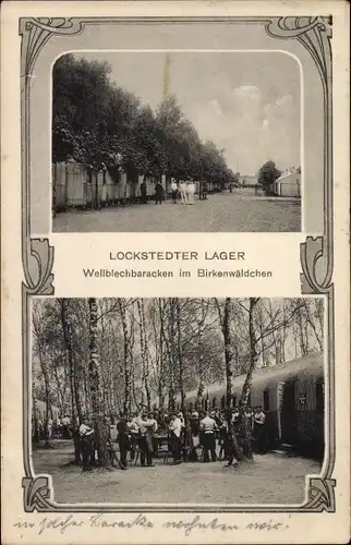 Jugendstil Ak Lockstedt in Holstein, Lockstedter Lager, Wellblechbaracken im Birkenwäldchen
