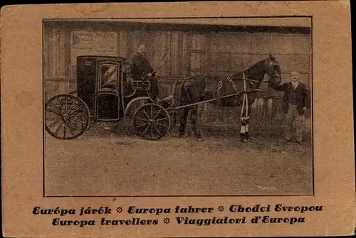 Ak Europa travellers, Reisende mit Pferdekutsche, Europa jarok