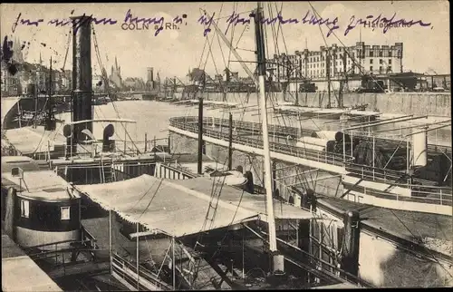 Ak Köln am Rhein, Hafenpartie, Boote