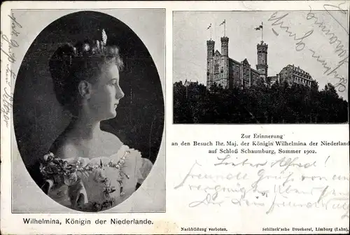 Ak Balduinstein an der Lahn, Schloss Schaumburg, Besuch Königin Wilhelmina der Niederlande 1902