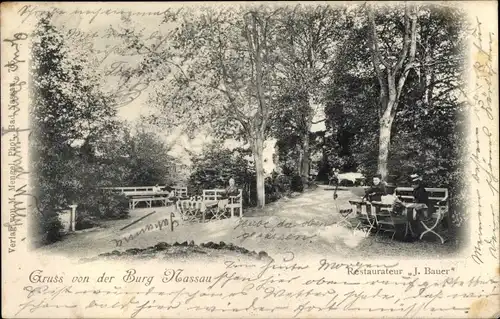 Ak Nassau an der Lahn, Burg Nassau, Restaurationsgarten