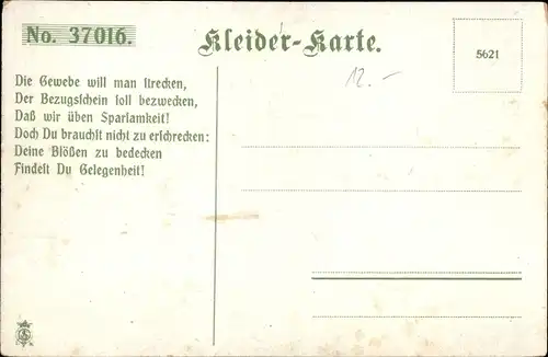 Ak Deutsche Mode, Kleiderkarte, Bezugsschein Feigenblätter, Zeitungspapier, Badehose Nationalfarben