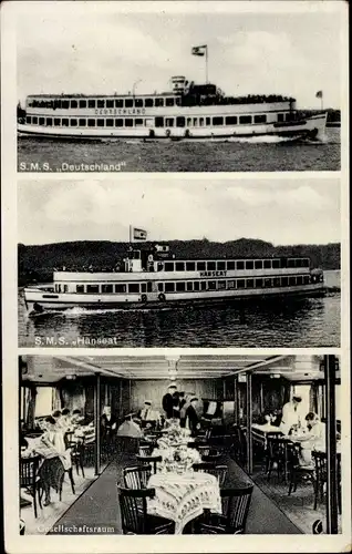 Ak Salondampfer SMS Deutschland und SMS Hanseat auf der Weser, Reederei Bremen, Otto W. A. Schreiber
