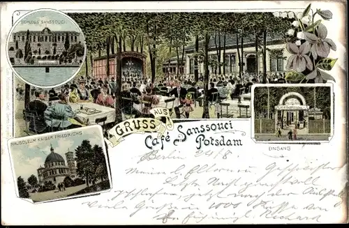 Litho Potsdam, Schloss Sanssouci, Cafe Sanssouci, Mausoleum Kaiser Friedrich