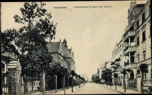 Ak Nowawes Babelsberg Potsdam, Scharnhorststraße mit Schule