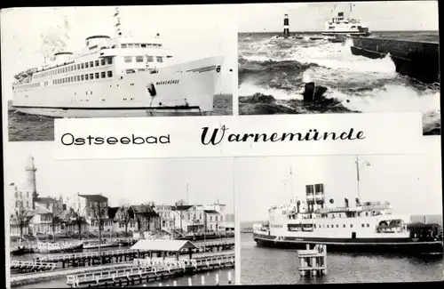 Ak Ostseebad Warnemünde Rostock, Fährschiff, Dampfer, Partie am Hafen