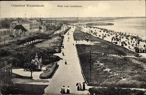 Ak Ostseebad Warnemünde Rostock, Strand, Promenade, Blick vom Leuchtturm