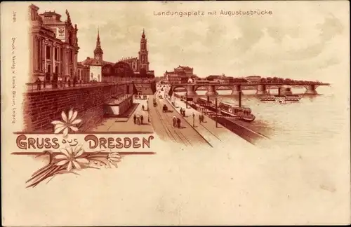 Litho Dresden Altstadt, Landungsplatz, Augustusbrücke