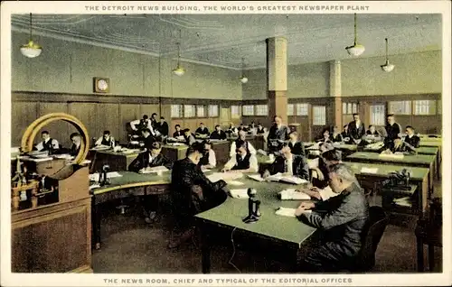 Ak Detroit Michigan USA, Detroit News Building, Redaktionsbüros