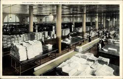 Ak Detroit Michigan USA, Detroit News Building, Presse- und Posträume