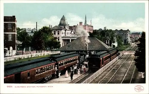 Ak Petoskey Michigan USA, Vorortbahnhof