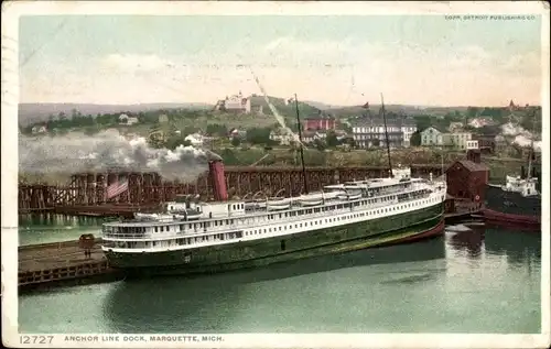 Ak Marquette Michigan, Anchor Line Dock, Dampfer im Hafen, Ortschaft
