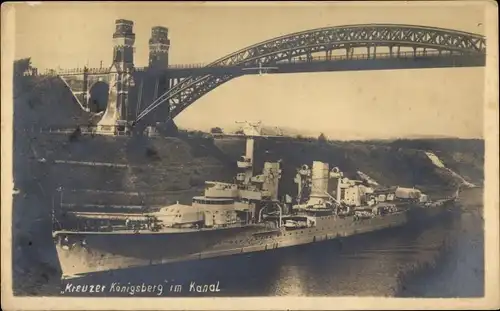 Foto Ak Deutsches Kriegsschiff, Königsberg, Leichter Kreuzer, Nord-Ostsee-Kanal, Reichsmarine