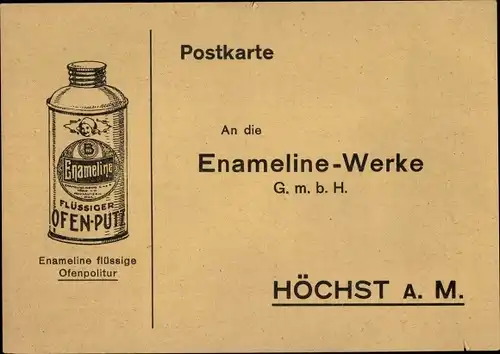 Ak Höchst Frankfurt am Main, Reklame, Enameline-Werke GmbH, Ofenpolitur, Bestellkarte