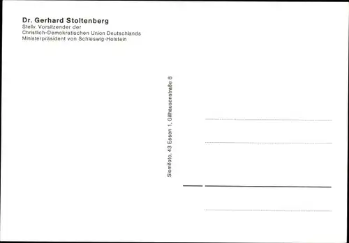 Ak Politiker Gerhard Stoltenberg, CDU, BRD, Autogramm