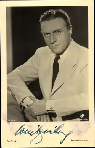 Ak Schauspieler Willy Fritsch, Portrait, Ross Verlag A 3064 1, Autogramm