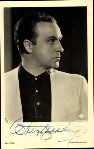 Ak Schauspieler Willy Fritsch, Portrait, Ufa Film, Ross Verlag A 2809 1, Autogramm