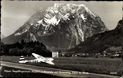 Ak Aigen im Ennstal Steiermark, Alpen Segelflugschule, Ennstal, Grimming