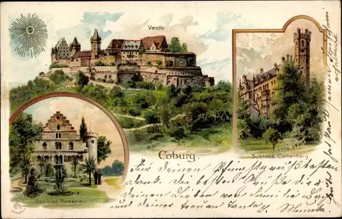 Litho Coburg in Oberfranken, Veste, Schloss Callenberg, Schloss Rosenau