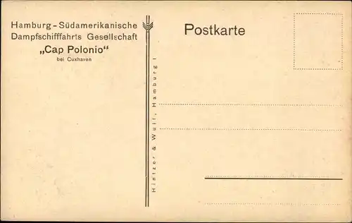 Künstler Ak Dampfer Cap Polonio bei Cuxhaven, HSDG