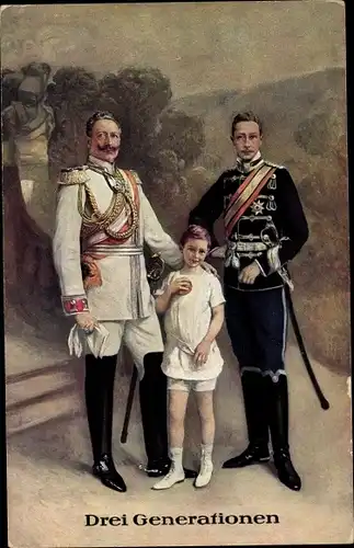 Künstler Ak Drei Generationen, Kaiser Wilhelm II., Kronprinz Wilhelm von Preußen, Erbprinz